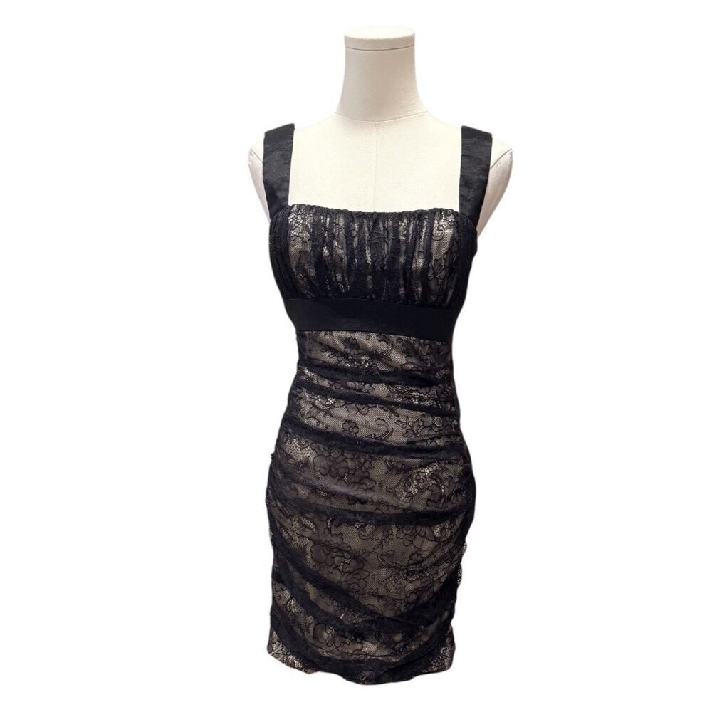 Y2K Jessica McClintock Babydoll Black Lace Illusion Mini Womens Dress Size 6 - Picture 8 of 13